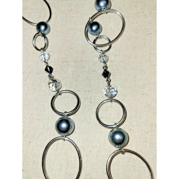 Smokey Pearl AB Crystals Silver tone Oval Link Long Layered Necklace LIA SOPHIA - Picture 5 of 8